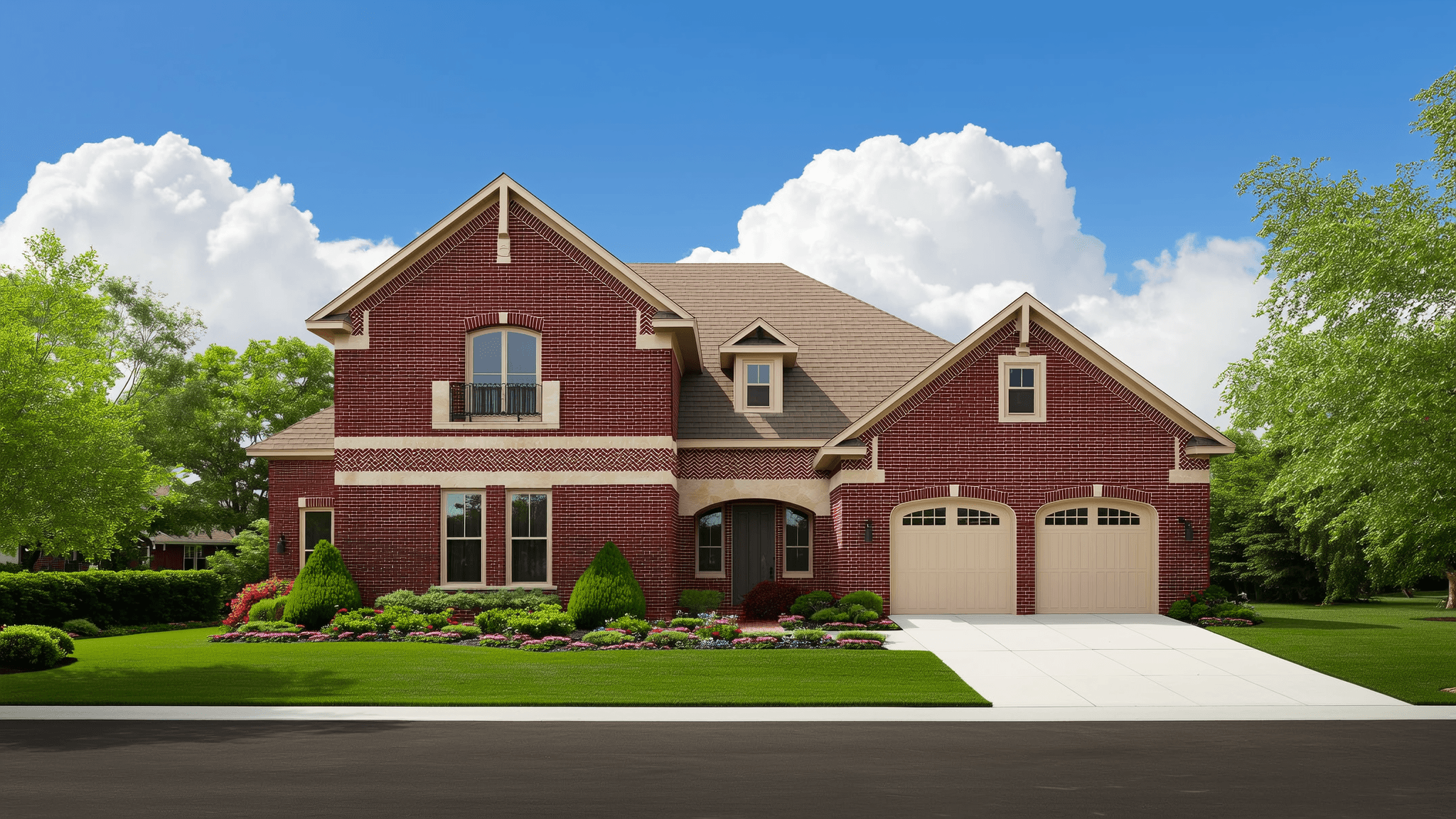 Suburban two-story brick home in the Oklahoma City metro