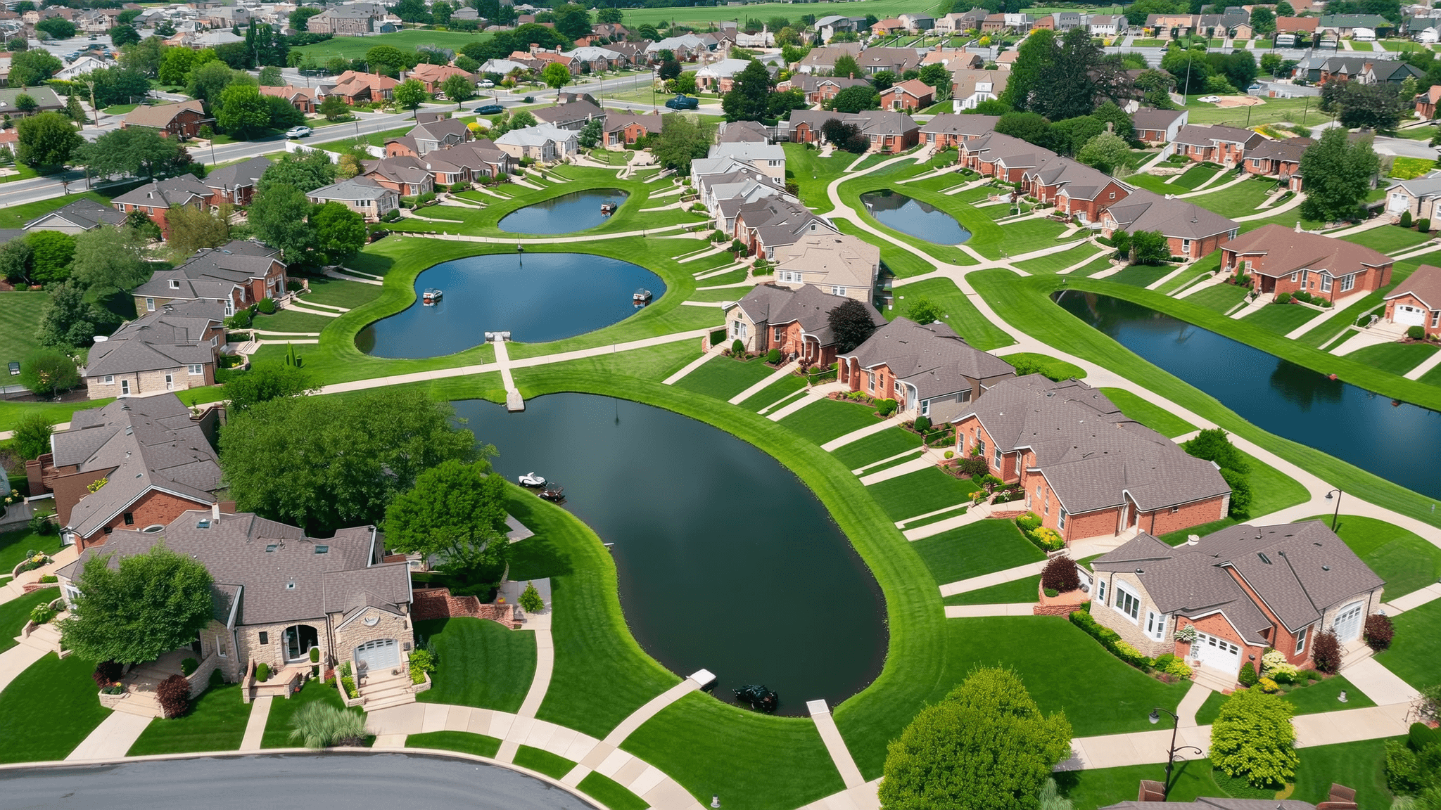 Aerial view of a typical Texas master-planned residential neighborhood